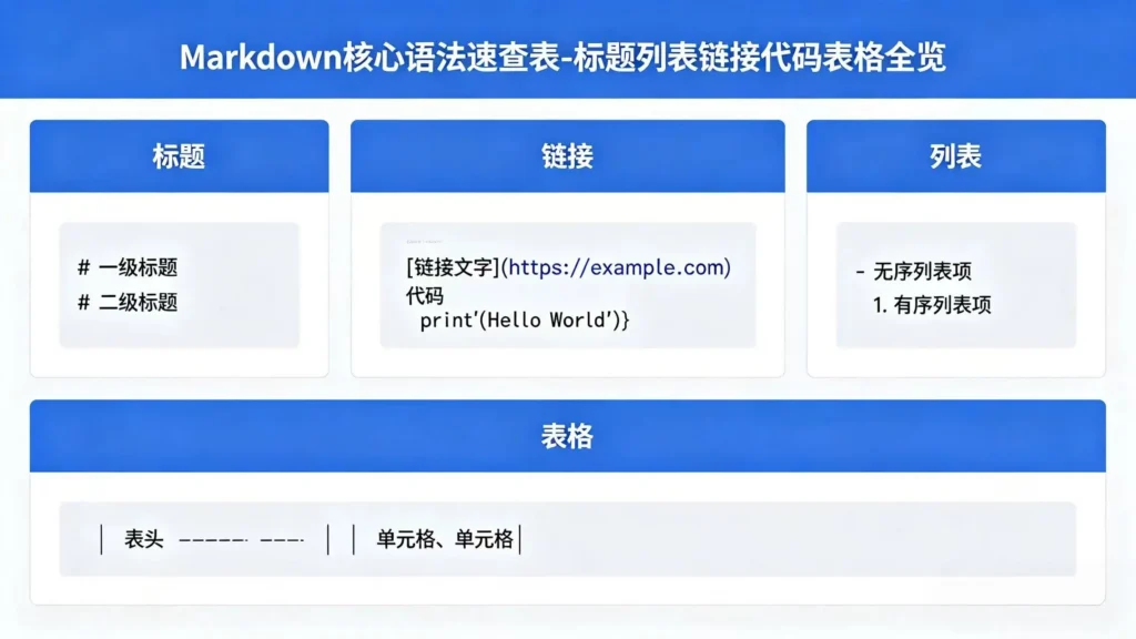 Markdown 常用语法图解 - 标题列表代码块引用表格使用示例